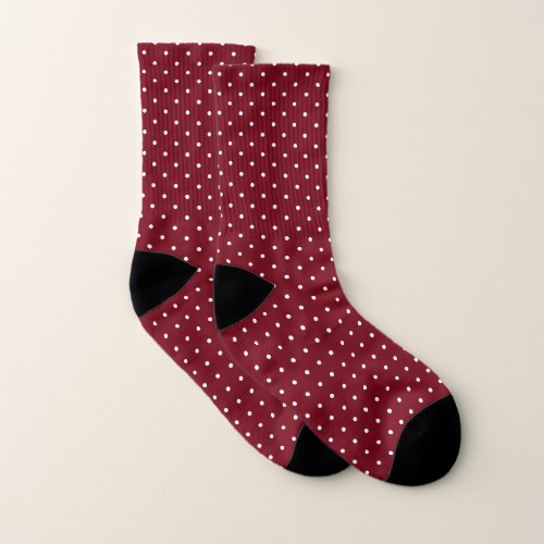 Classic Small White Polka Dots on Burgundy Socks