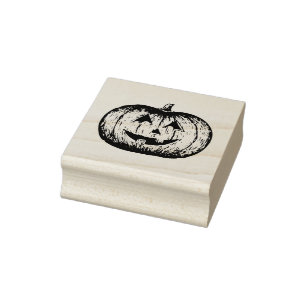 Classic Smiling Jack-o'-lantern Pumpkin Sketch Rubber Stamp