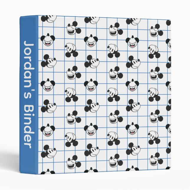 Classic Smiling Mickey Mouse Grid Pattern 3 Ring Binder (Front/Spine)