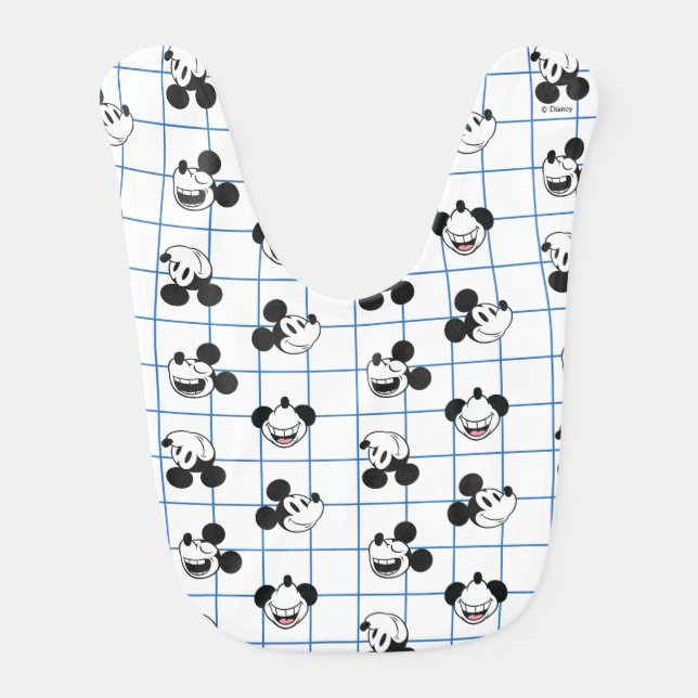 Classic Smiling Mickey Mouse Grid Pattern Baby Bib (Front)