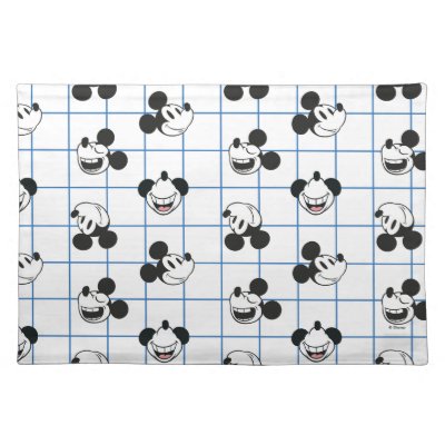 Classic Smiling Mickey Mouse Grid Pattern Cloth Placemat