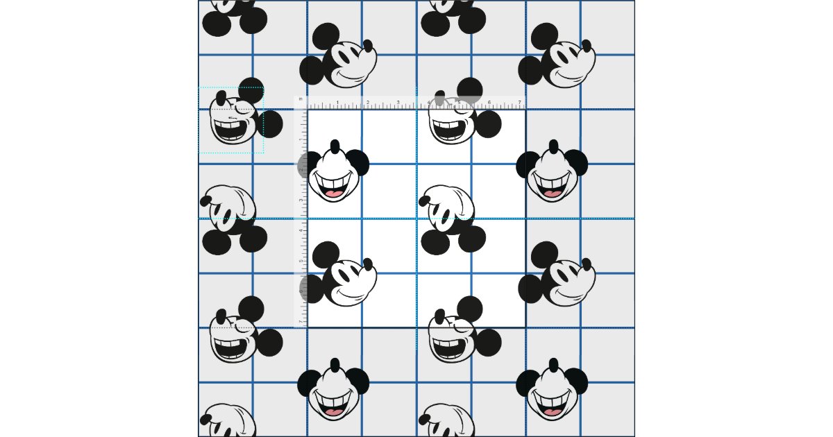 Classic Smiling Mickey Mouse Grid Pattern Fabric | Zazzle