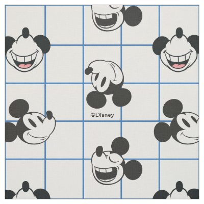 Classic Smiling Mickey Mouse Grid Pattern Fabric