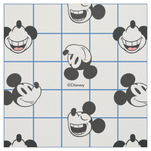Classic Smiling Mickey Mouse Grid Pattern Fabric