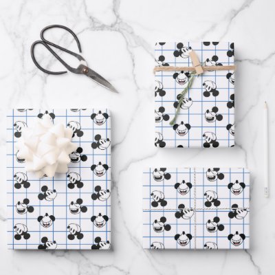 Classic Smiling Mickey Mouse Grid Pattern Wrapping Paper Sheets