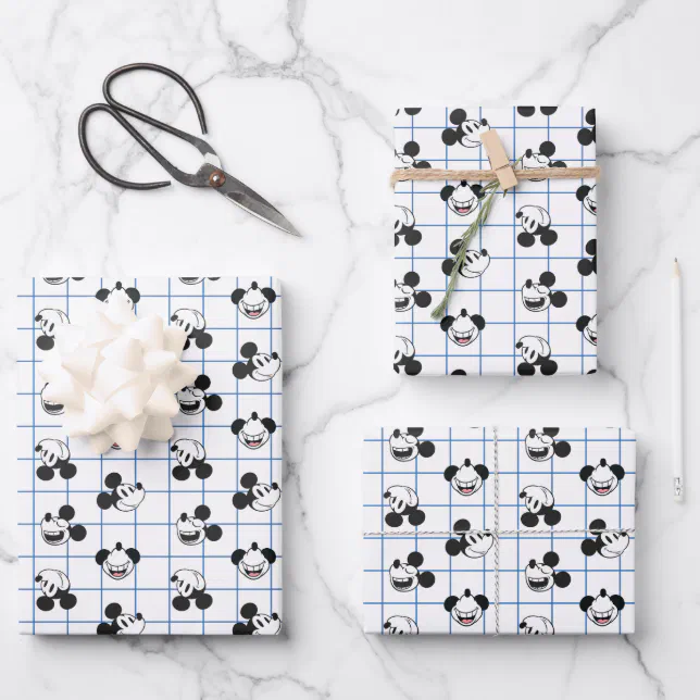 Classic Smiling Mickey Mouse Grid Pattern Wrapping Paper Sheets | Zazzle