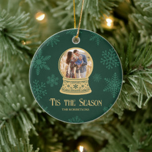 Classic Snow Globe Photo Personalized Christmas Ceramic Ornament