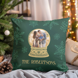 Classic Snow Globe Photo Personalized Christmas Throw Pillow