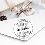 Classic Snowflake Christmas Holiday Return Address Rubber Stamp<br><div class="desc">Make your mailings easy with this customizable Holiday Snowflakes Return Address Stamp, a seamless blend of style and convenience. Personalize this stamp with your address, elegantly encircling a festive array of snowflakes and your personalized family name in elegant script. Effortlessly add a touch of seasonal charm to your envelopes while...</div>
