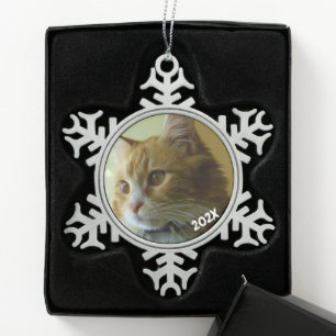 Classic Snowflake Dated Photo Pewter Tree Ornament