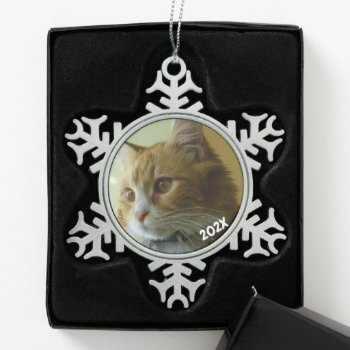 Classic Snowflake Dated Photo Pewter Tree Ornament by holiday_store at Zazzle