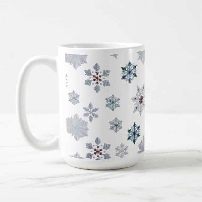 Classic Snowflake Silhouettes Pattern Christmas  Coffee Mug (Left)