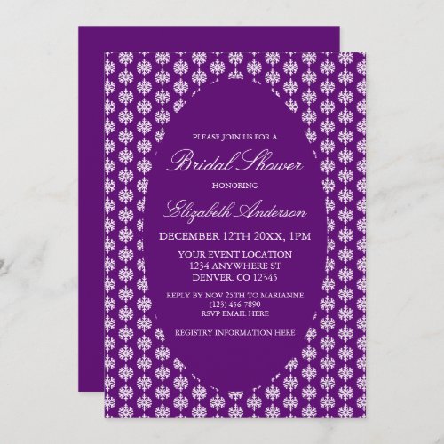 Classic Snowflake Winter Jewel Tone Bridal Shower Invitation