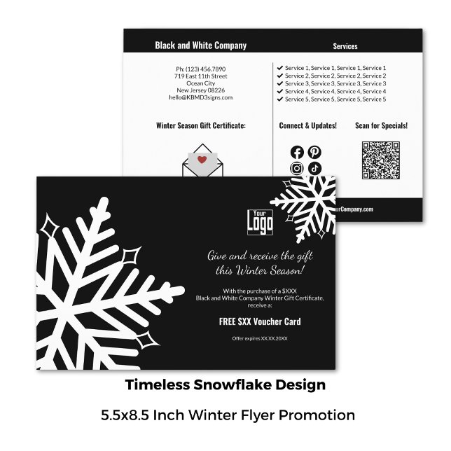 Classic Snowflake Winter Promotion Black & White Flyer (5.5X8.5 Inch, Classic Snowflake Winter Promotion Black & White Flyer)