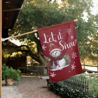 Classic Snowman Scarf & Snowflake Pattern Flag