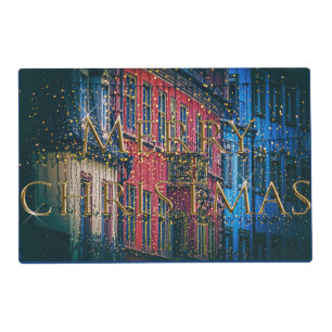 Classic Snowy Blue City Scene Christmas Holiday Placemat
