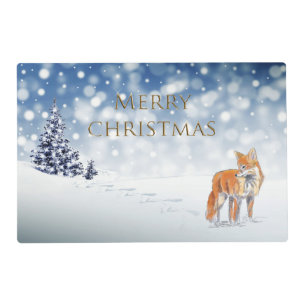 Classic Snowy Forest Red Fox Merry Christmas Placemat