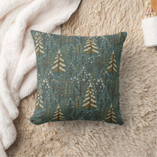 Classic Snowy Winter Forest Trees Art Pattern Throw Pillow