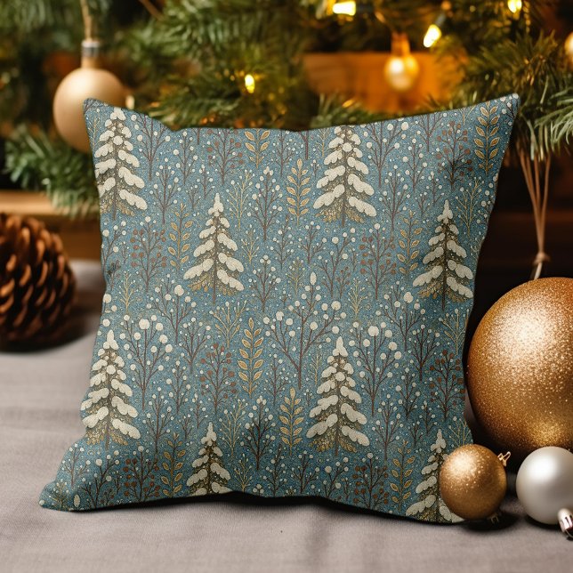 Classic Snowy Winter Forest Trees Art Pattern Throw Pillow (Creator Uploaded)