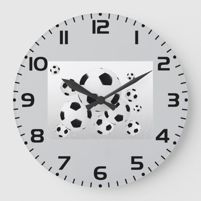 Classic Soccer Football Balls Flying Sports Large Clock (Front)