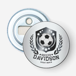 Classic Soccer Shield Custom Text and Background Bottle Opener