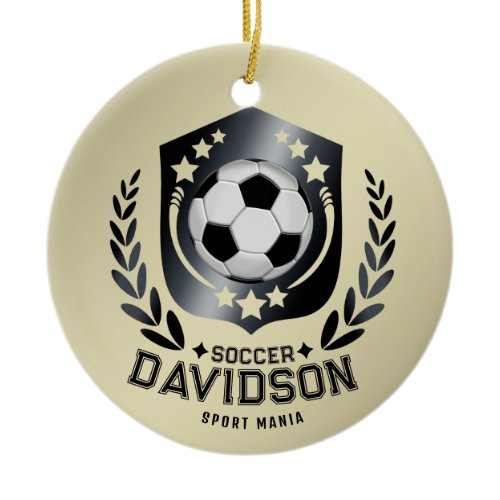 Classic Soccer Shield | Custom Text and Background Ceramic Ornament