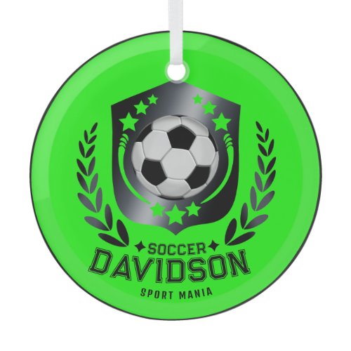 Classic Soccer Shield | Custom Text and Background Glass Ornament