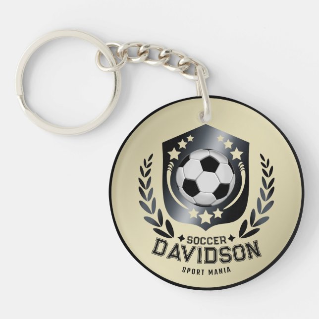 Classic Soccer Shield | Custom Text and Background Keychain (Front)