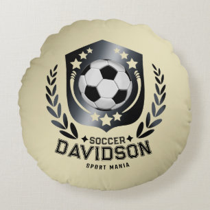Classic Soccer Shield Custom Text and Background Round Pillow