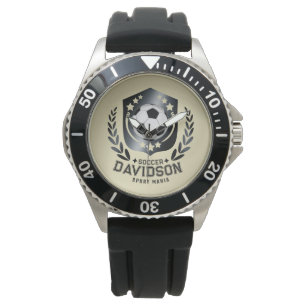 Classic Soccer Shield Custom Text and Background Watch