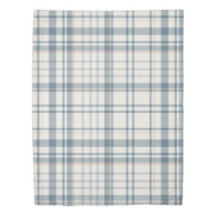 Classic Soft Blue & Beige Plaid Duvet Cover