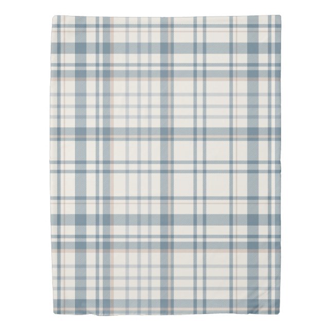 Classic Soft Blue & Beige Plaid Duvet Cover (Front)