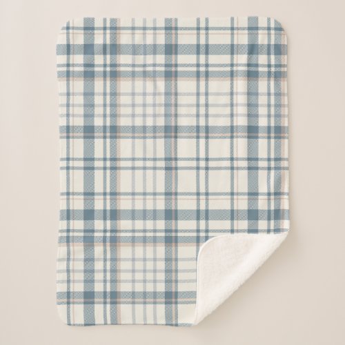 Classic Soft Blue & Beige Plaid Sherpa Blanket