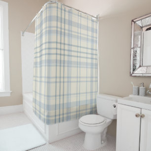 Classic Soft Blue & Beige Plaid Shower Curtain