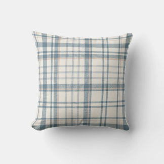 Classic Soft Blue & Beige Plaid Throw Pillow