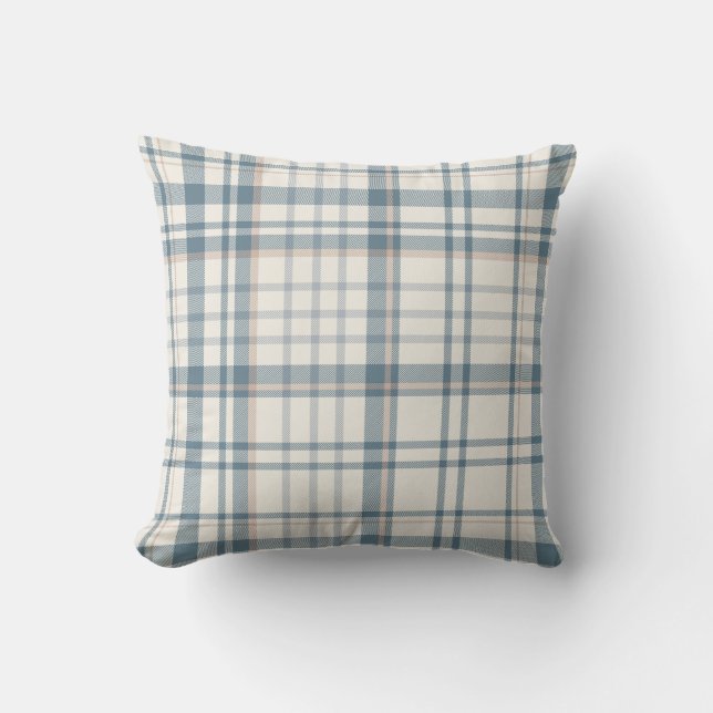 Classic Soft Blue & Beige Plaid Throw Pillow (Front)
