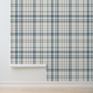 Classic Soft Blue & Beige Plaid Wallpaper