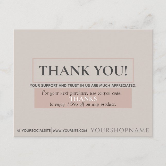 Classic Soft Blush Beige Thank You for your Order Enclosure Card (Front)