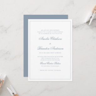 Classic Soft Dusty Blue & White Border Wedding Invitation