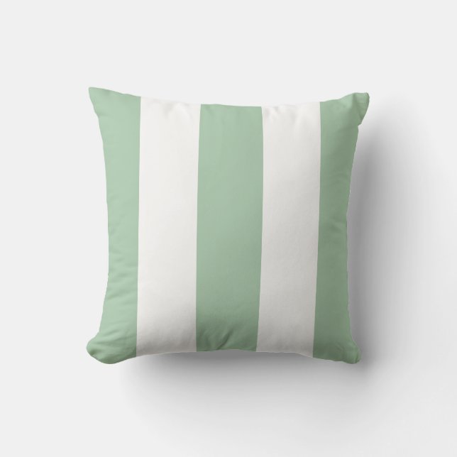 Classic soft green white 5 vertical strips throw pillow (Front)