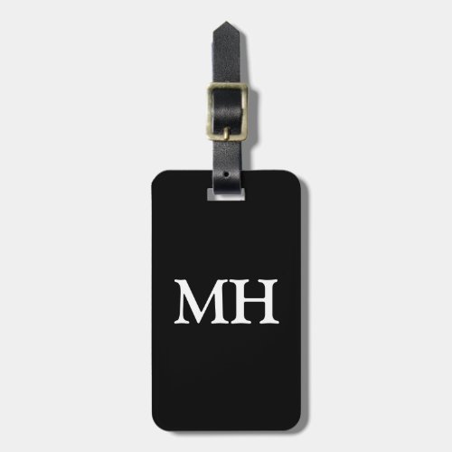 Classic Solid Black White Custom Initials or Color Luggage Tag