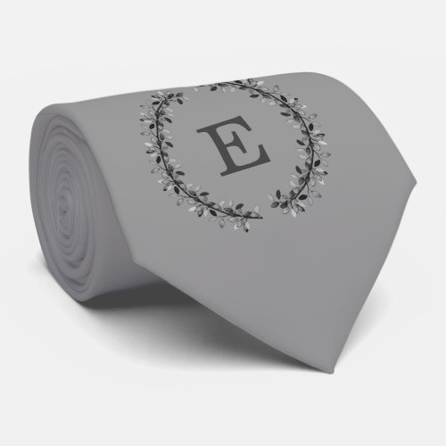 Classic Solid Gray Formal Initial Letter Monogram Neck Tie