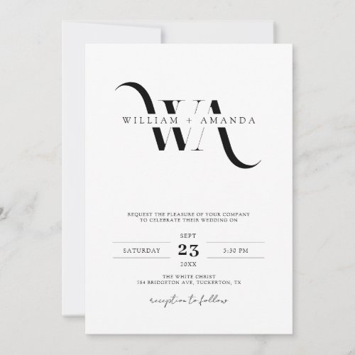 Classic Sophisticated Monogram Modern Wedding Invitation