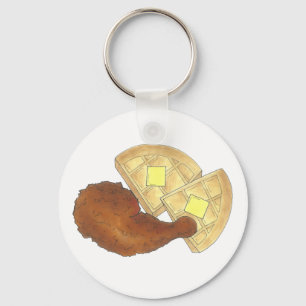 Classic Soul Food Fried Chicken and Waffles Diner Keychain
