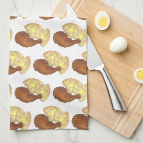 Classic Soul Food Fried Chicken and Waffles Diner Kitchen Towel