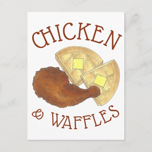 Classic Soul Food Fried Chicken and Waffles Diner Postcard