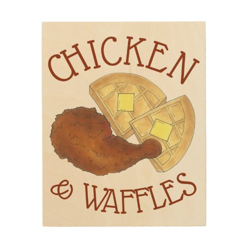 Classic Soul Food Fried Chicken and Waffles Diner Wood Wall Art