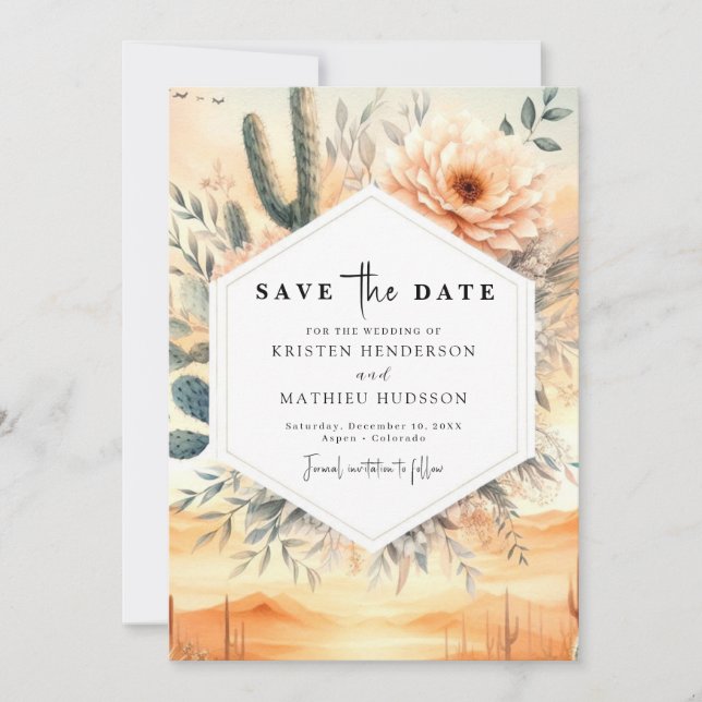 Classic Southern Cactus Wedding Save The Date (Front)