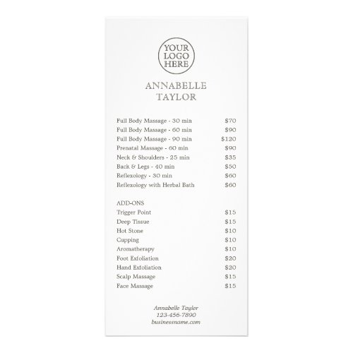 Classic Spa Salon Price List Rack Card
