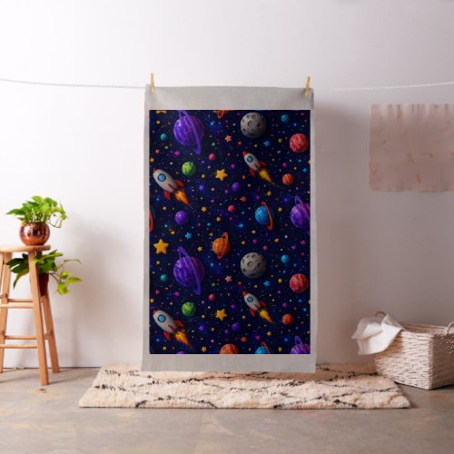 Classic space adventure rockets, planets, and star fabric